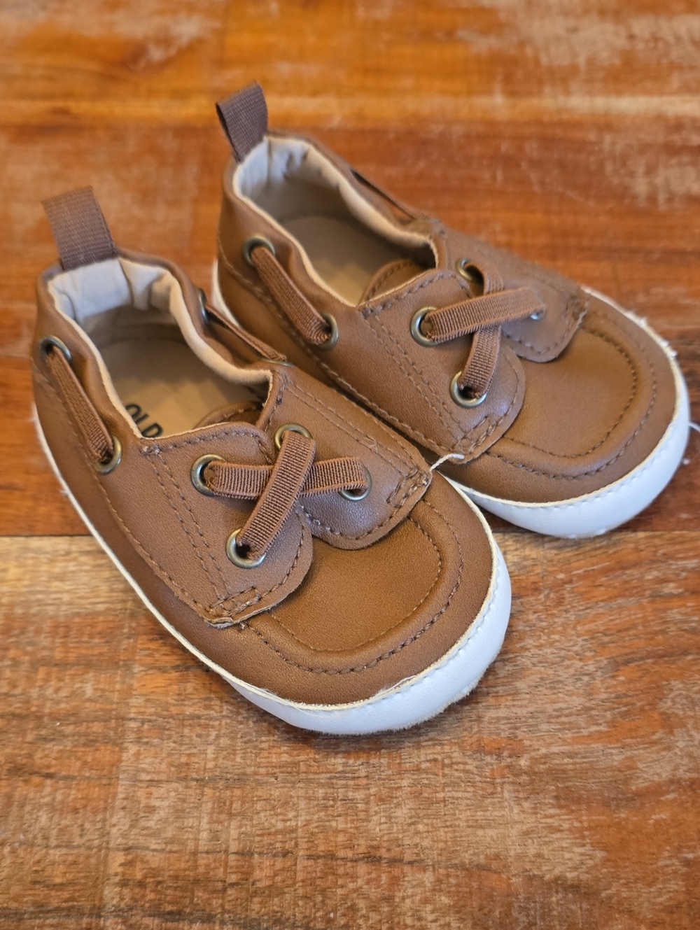6-12 Month Old Navy Brown Slip-On Baby Walker Shoes with White Sole